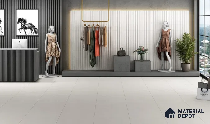 Modern Boutique Interior with Fluted White Wall Tiles | Material Depot