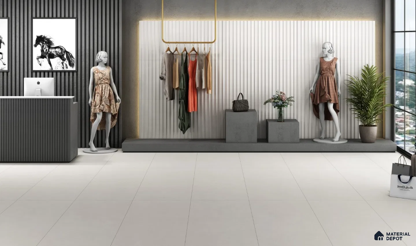Modern Boutique Interior with Fluted White Wall Tiles | Material Depot