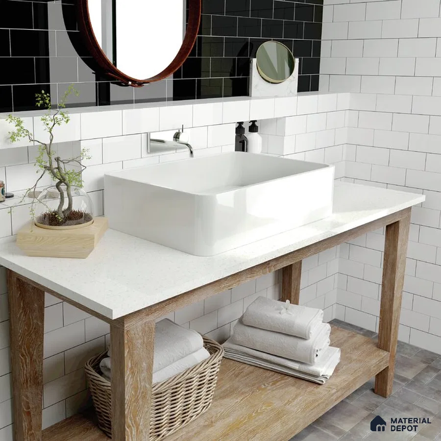 Modern Chic Contrast and Elegance in Tiled Bathroom Harmony | Material Depot