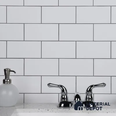 Modern Contrast White Tiles with Black Grout in Contemporary Kitchen | Material Depot