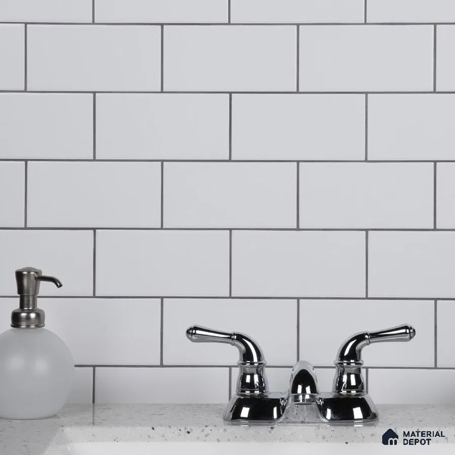 Modern Contrast White Tiles with Black Grout in Contemporary Kitchen | Material Depot
