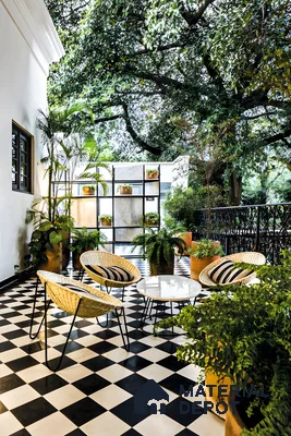 Modern Courtyard with Black and White Checkerboard Tiles | Material Depot