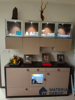 Modern Crockery Unit with Cappuccino Laminate | Material Depot