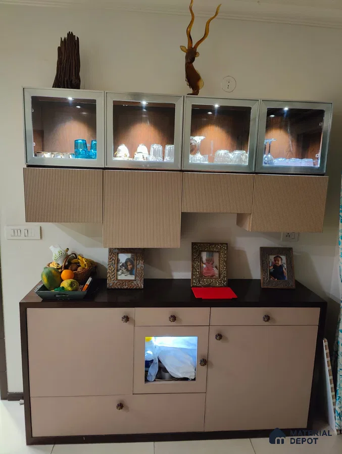 Modern Crockery Unit with Cappuccino Laminate | Material Depot