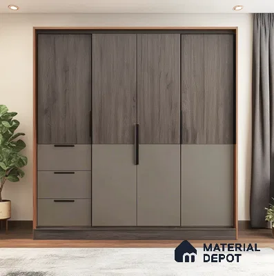 Modern Dark Two-Tone Wooden Laminate Wardrobe for Sophisticated Bedroom | Material Depot