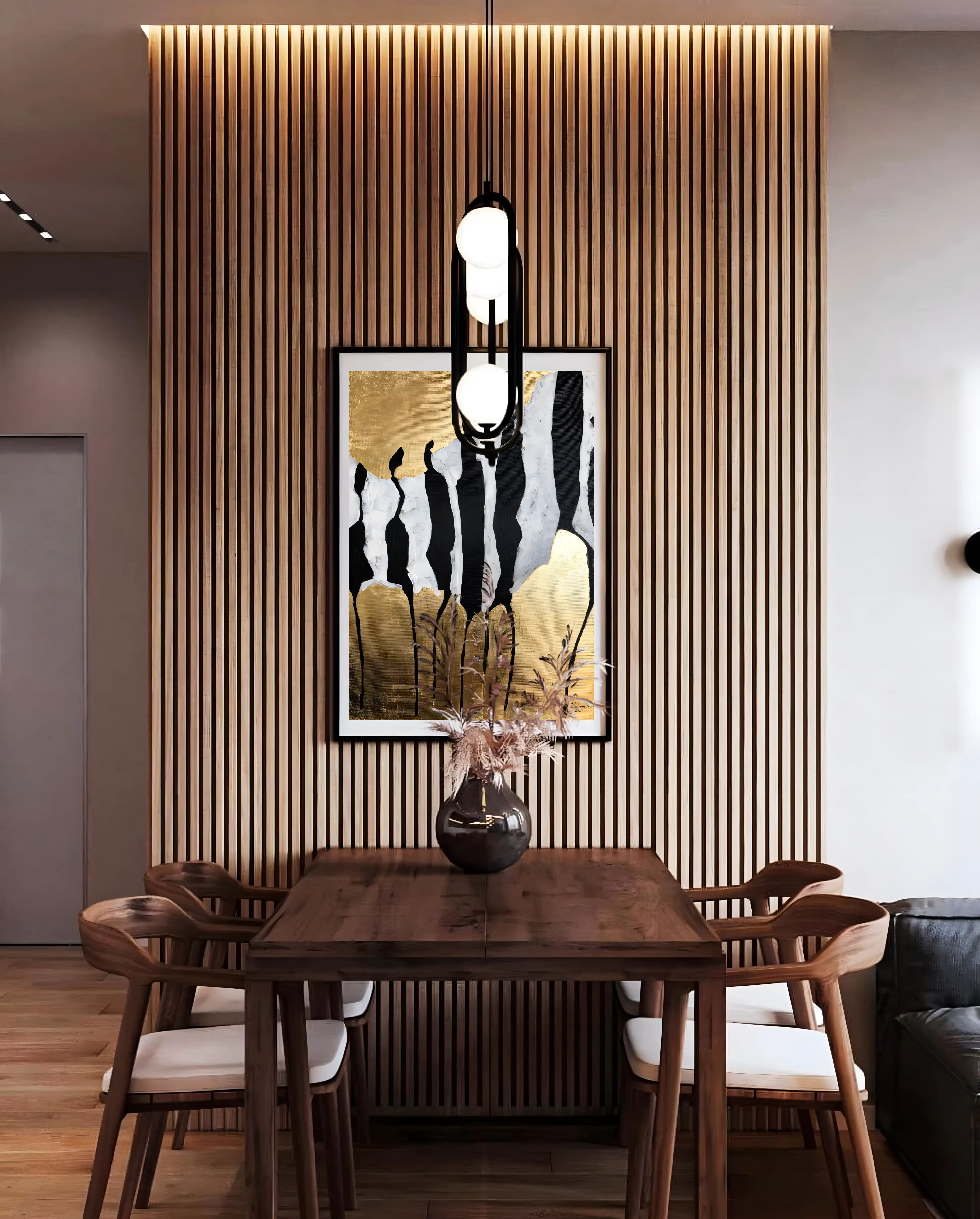 Modern Dining with Warm Wooden Accents and Artistic Touches | Material Depot