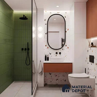 Modern Eclectic Bathroom with Terrazzo and Green Tones | Material Depot