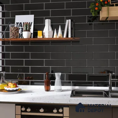 Modern Elegance Textured White Countertop with Sleek Black Backsplash | Material Depot