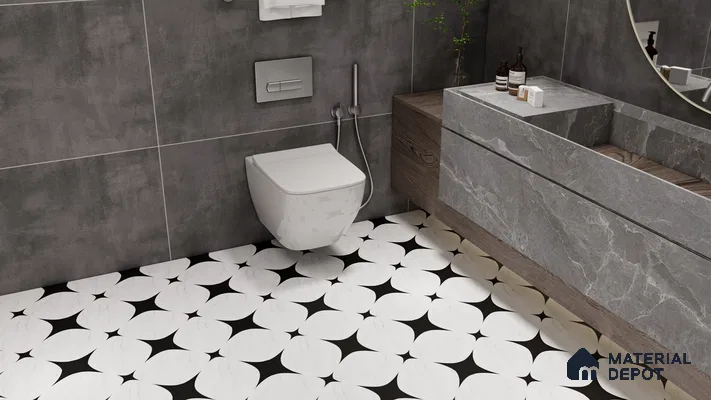 Modern Elegance with Black and White Patterned Tiles in a Contemporary Bathroom | Material Depot