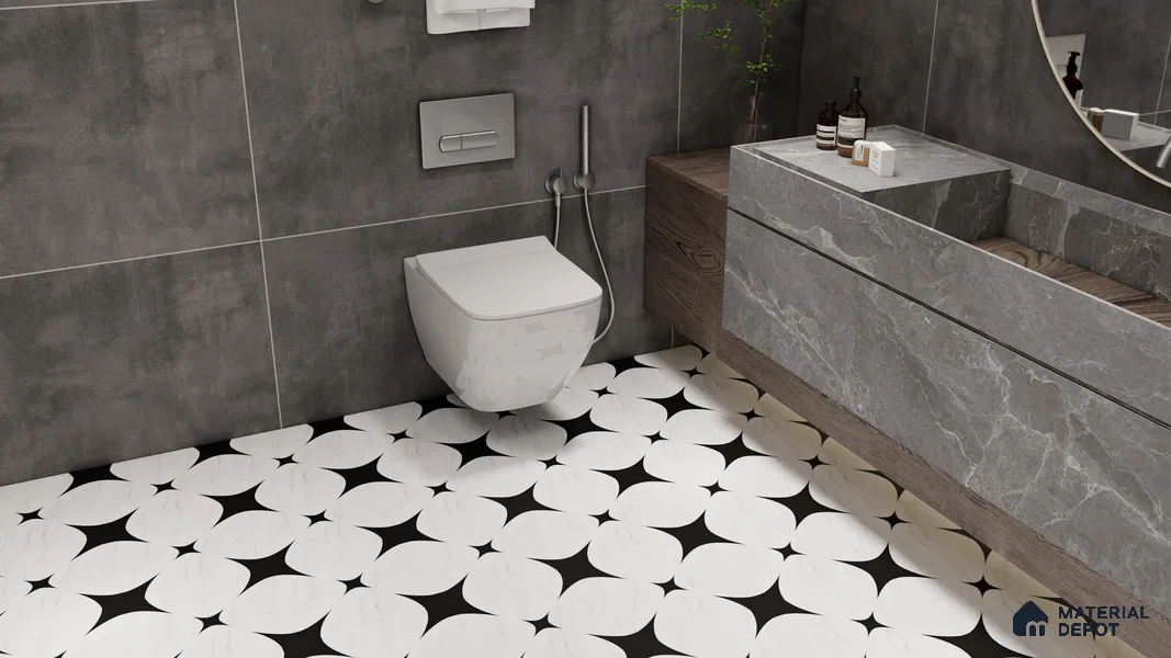 Moroccan Floor & Wall Tile TL 08812 Star Monochrome 2 ft x 2 ft Matte Finish Porcelain Tile - 9 mm | Suitable For Kitchen, Bathroom, Dining Area | Please Expect a Slight Variation of Pattern