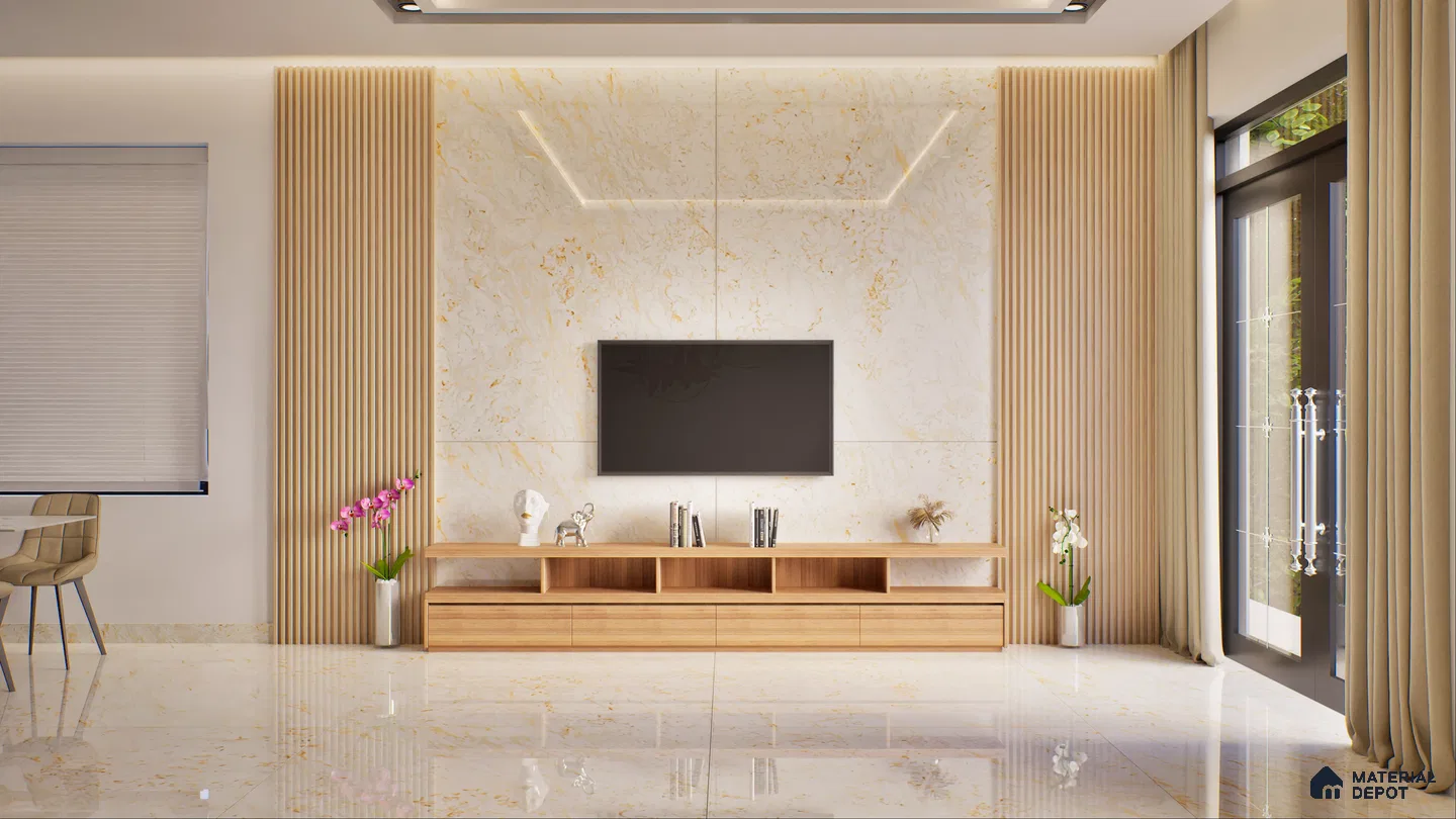 Modern Elegant Living Room with Marble and Wood Accents | Material Depot
