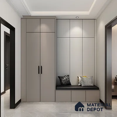Contemporary Entryway Wardrobe with Seating Nook | Material Depot