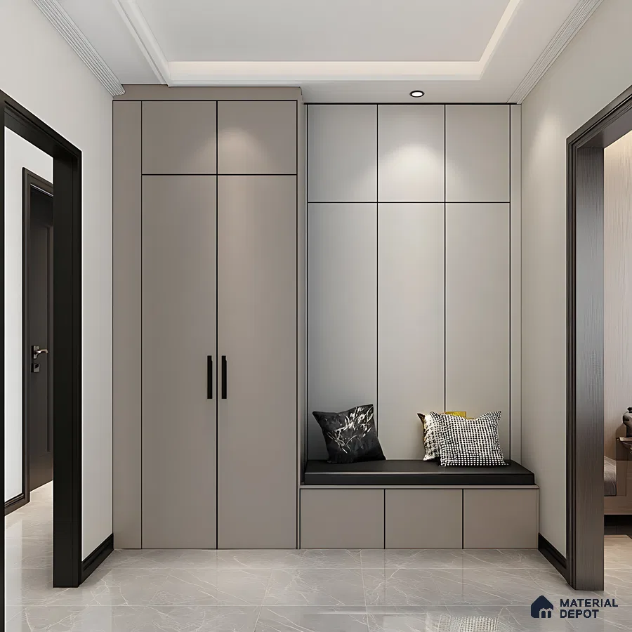 Contemporary Entryway Wardrobe with Seating Nook | Material Depot