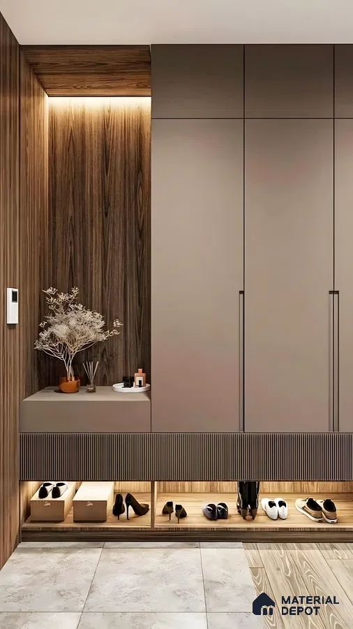 Modern Entryway with Shoe Storage and Built-in Bench | Material Depot