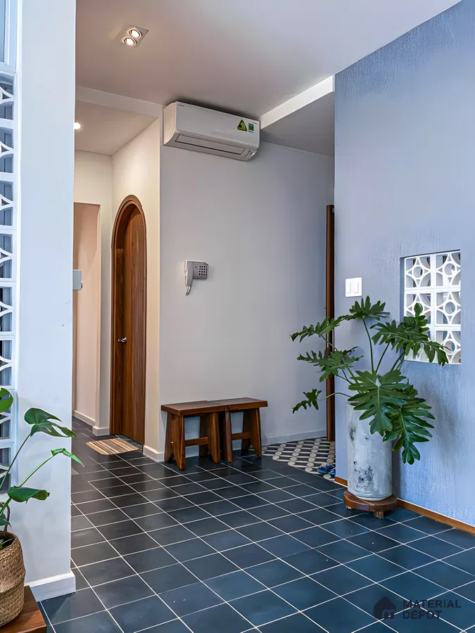 Modern Foyer with Geometric Tile Floor and Muted Tones | Material Depot