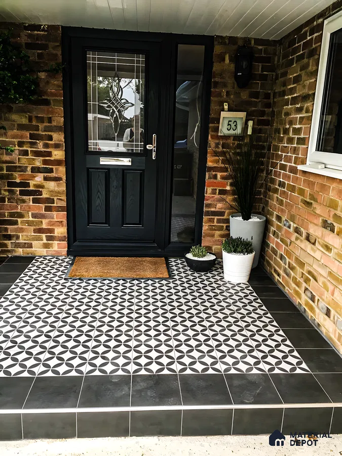 Modern Front Porch with Patterned Tiles | Material Depot