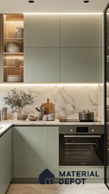 Modern Green and Marble Kitchen with Sleek Design Elements | Material Depot