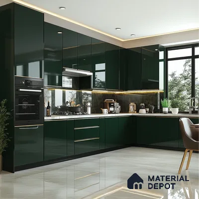 Modern Black and White Kitchen with Marble Finishes and Pendant Lights | Material Depot