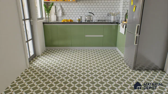 Moroccan Floor & Wall Tile TL 03354 Mistero Green 2 ft x 2 ft Carving Matte Finish Vitrified Tile - 9 mm | Suitable For Kitchen, Bathroom, Balcony | Please Expect a Slight Variation of Pattern