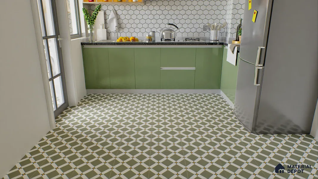 Moroccan Floor & Wall Tile TL 03354 Mistero Green 2 ft x 2 ft Carving Matte Finish Vitrified Tile - 9 mm | Suitable For Kitchen, Bathroom, Balcony | Please Expect a Slight Variation of Pattern