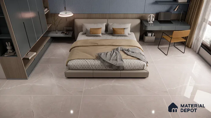 Modern Grey Bedroom with Seamless Marble Look Flooring | Material Depot