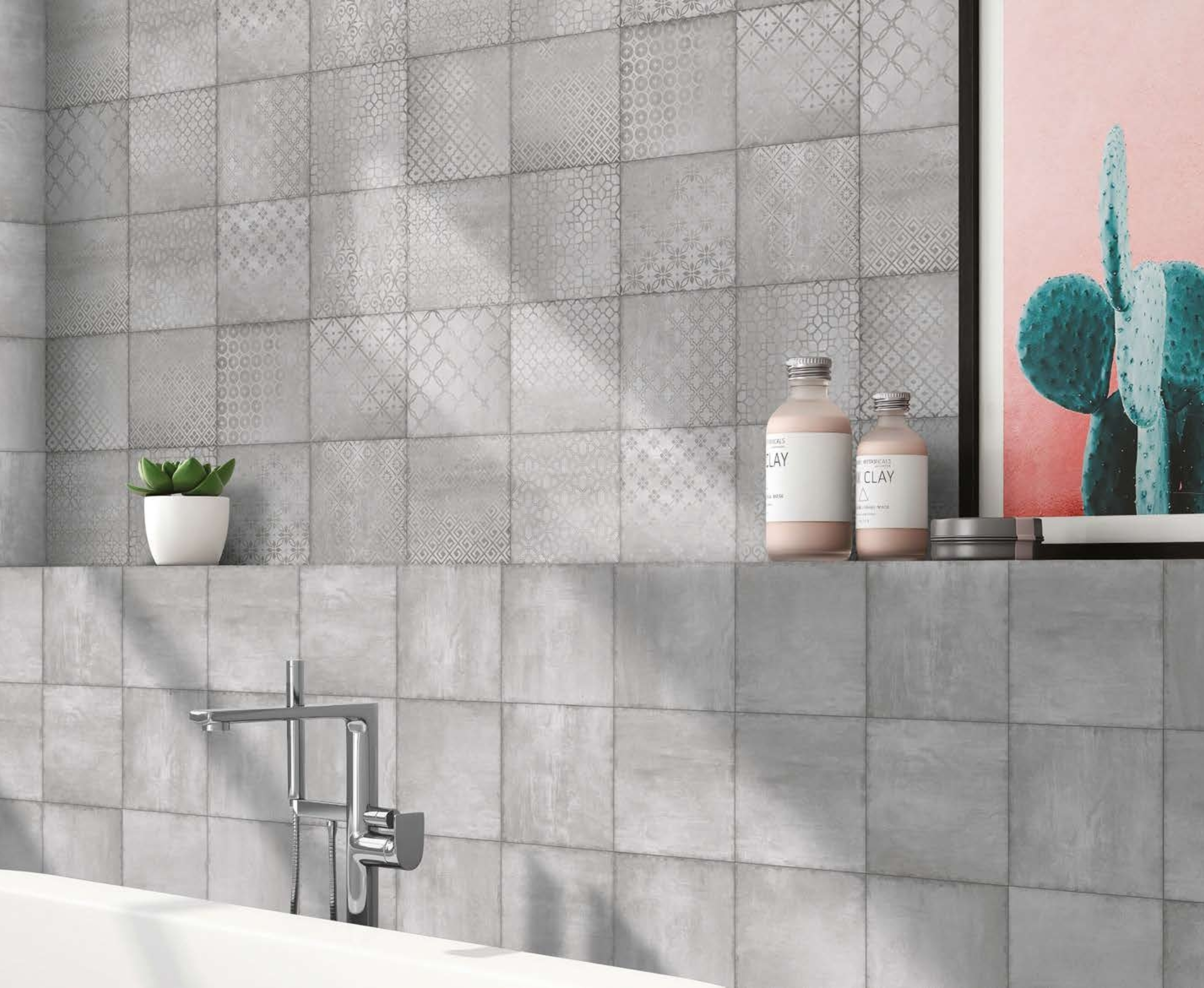 Modern Grey Moroccan Patch Wall Tiles for Minimal Bathrooms | Material Depot