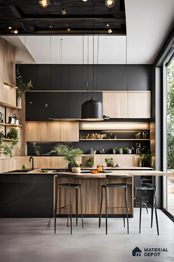 Modern Kitchen Elegance: A Study in Wood and Grey Tones | Material Depot