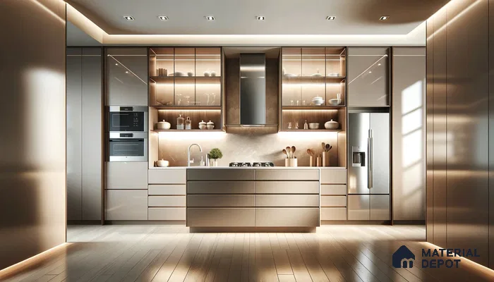 Modern Kitchen Elegance: Sleek Lines and Warm Metallic Accents | Material Depot