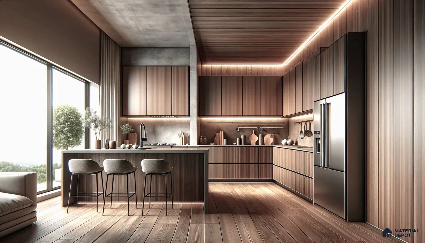 Modern kitchen harmony infused with Wood Finish Laminates | Material Depot
