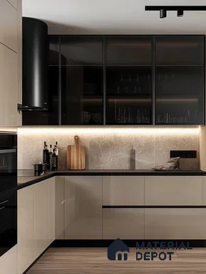 Modern Kitchen Showcasing Dark Elements and Integrated Lighting Solutions | Material Depot
