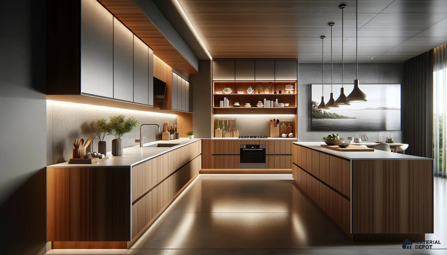 Modern Kitchen Splendor: Subtle Tones and Light Dance Harmoniously | Material Depot