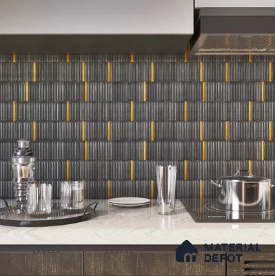 Modern Kitchen with Black and Yellow Textured Tiles | Material Depot