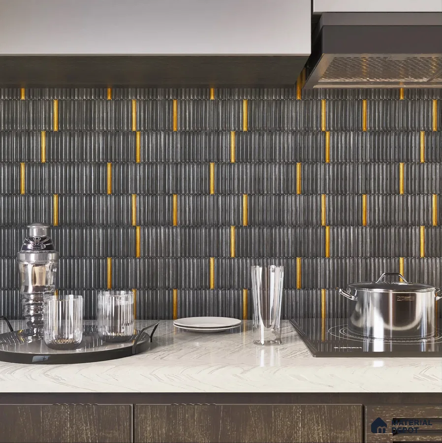 Modern Kitchen with Black and Yellow Textured Tiles | Material Depot