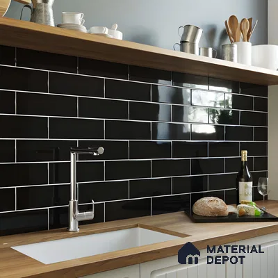Modern Kitchen with Black Subway Tiles | Material Depot