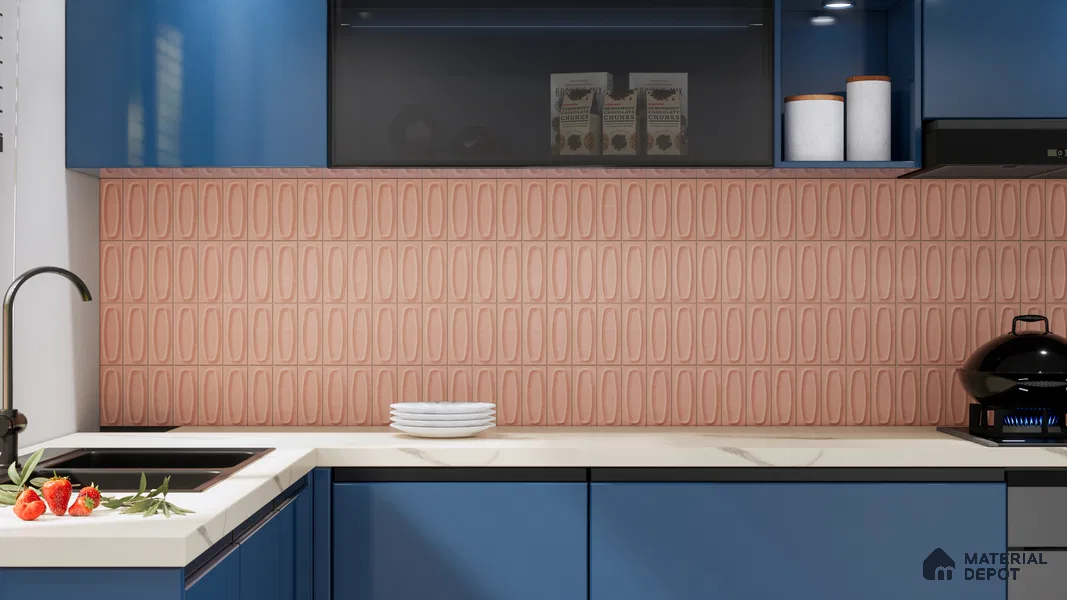 Faux Subway Wall Tile TL 05752 B Tones Coral Pink 1 ft x 1 ft Ceramic Matte Finish - 9 mm | Suitable For Kitchen, Bathroom, Dining Area | Please Expect a Slight Variation of Pattern