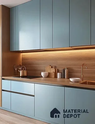 Modern Kitchen with Warm Earth Tones and Velvet Accents | Material Depot