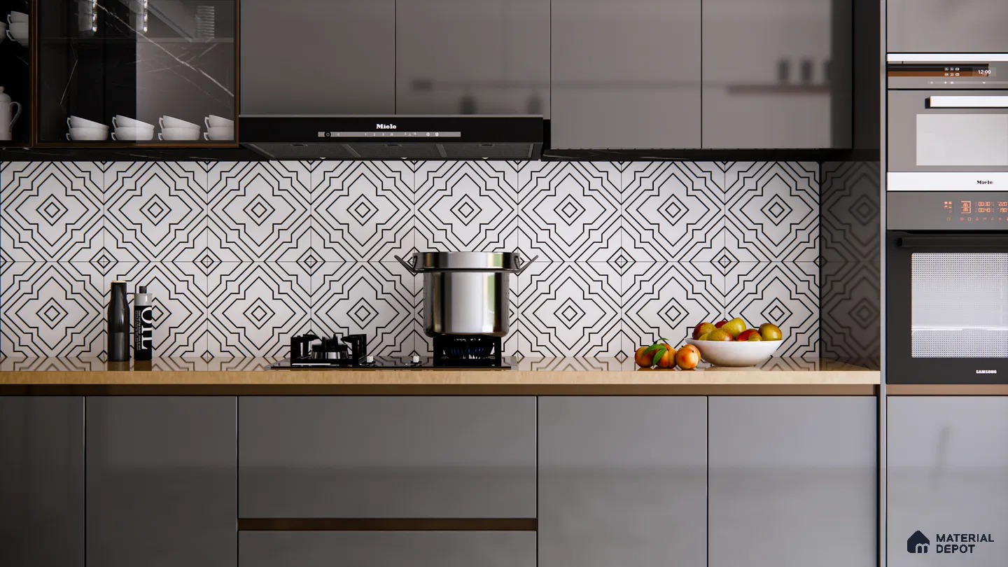 Modern Kitchen with Bold Geometric Backsplash | Material Depot