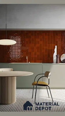 Modern Kitchen with Bold Red Tile Accent Wall | Material Depot