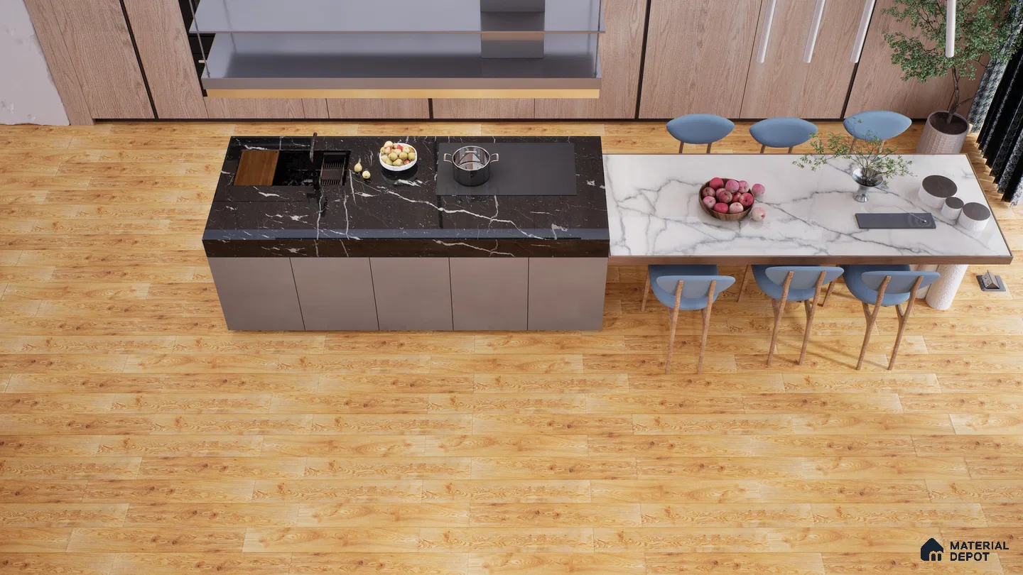 Modern Kitchen with Elegant Island and Light Wood Flooring | Material Depot
