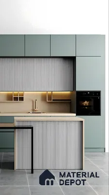 Modern Kitchen with Fluted Panel Detailing and Sleek Green Cabinetry | Material Depot