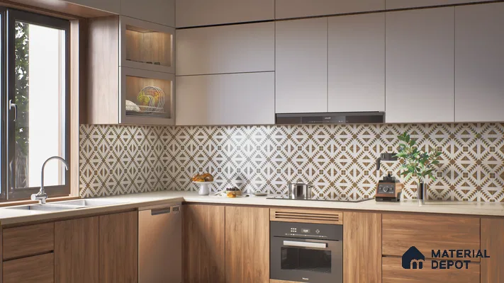 Moroccan Wall & Floor Carpet Corner Tile TL 11172 Sage Lattice 1 ft x 1 ft Ceramic Matte Finish Tile - 10 mm | Suitable For Kitchen, Bathroom, Balcony
