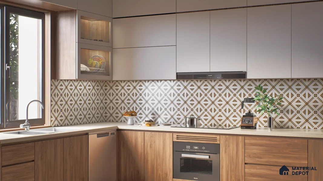 Moroccan Wall & Floor Carpet Corner Tile TL 11172 Sage Lattice 1 ft x 1 ft Ceramic Matte Finish Tile - 10 mm | Suitable For Kitchen, Bathroom, Balcony