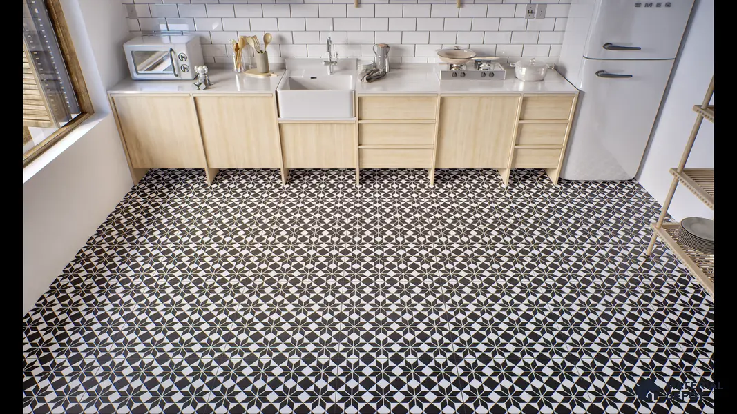Moroccan Wall & Floor Tile TL 01437 Eerie Black 2 ft x 2 ft Matte Finish Vitrified Tile - 9 mm | Suitable For Kitchen, Bathroom, Dining Area | Please Expect a Slight Variation of Pattern