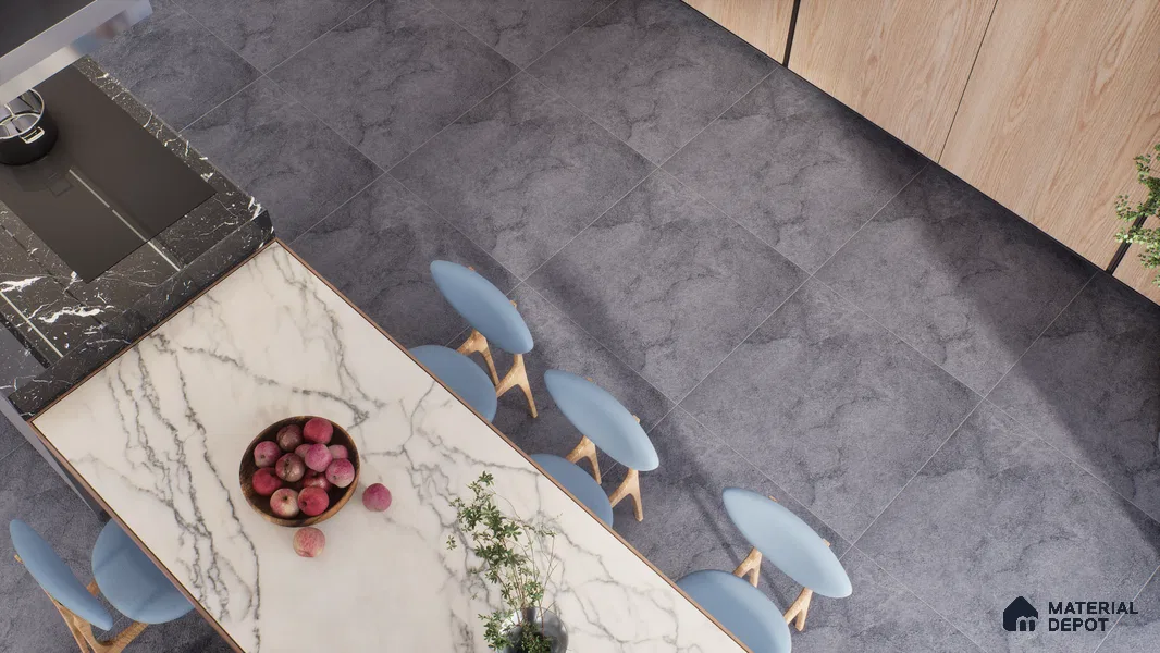 Belina Quartz QR 00007 Calacatta Noir Viola Series 10.75 ft x 5.42 ft Quartz - 20 mm | 7 Years Warranty | Suitable for Kitchen, Restaurant, Counter Tops, Dining, Reception, office