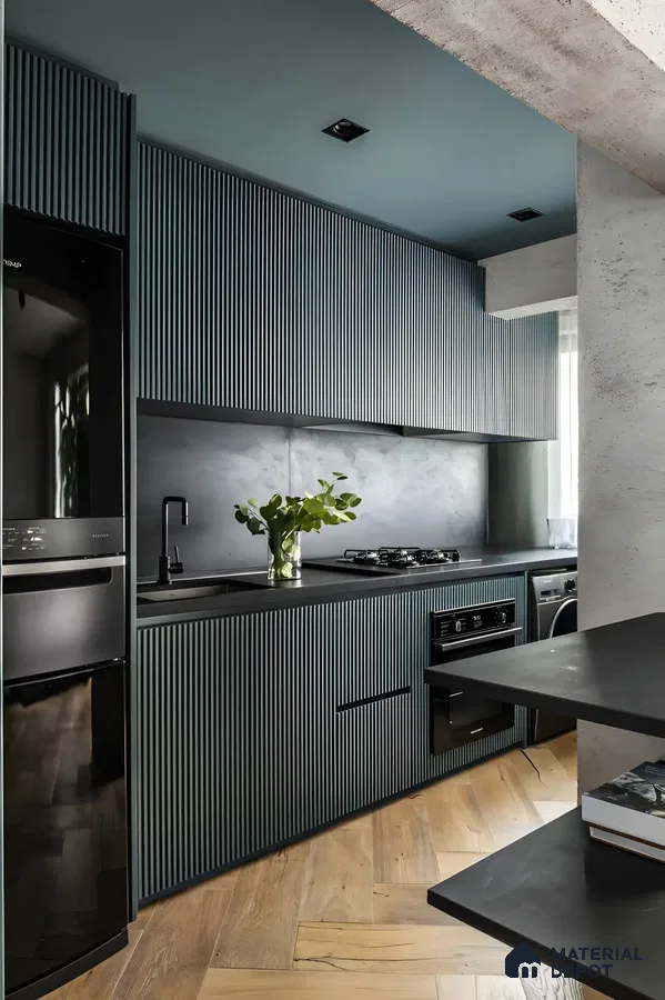 Modern Kitchen with Grooved Cabinets and Industrial Design Elements | Material Depot