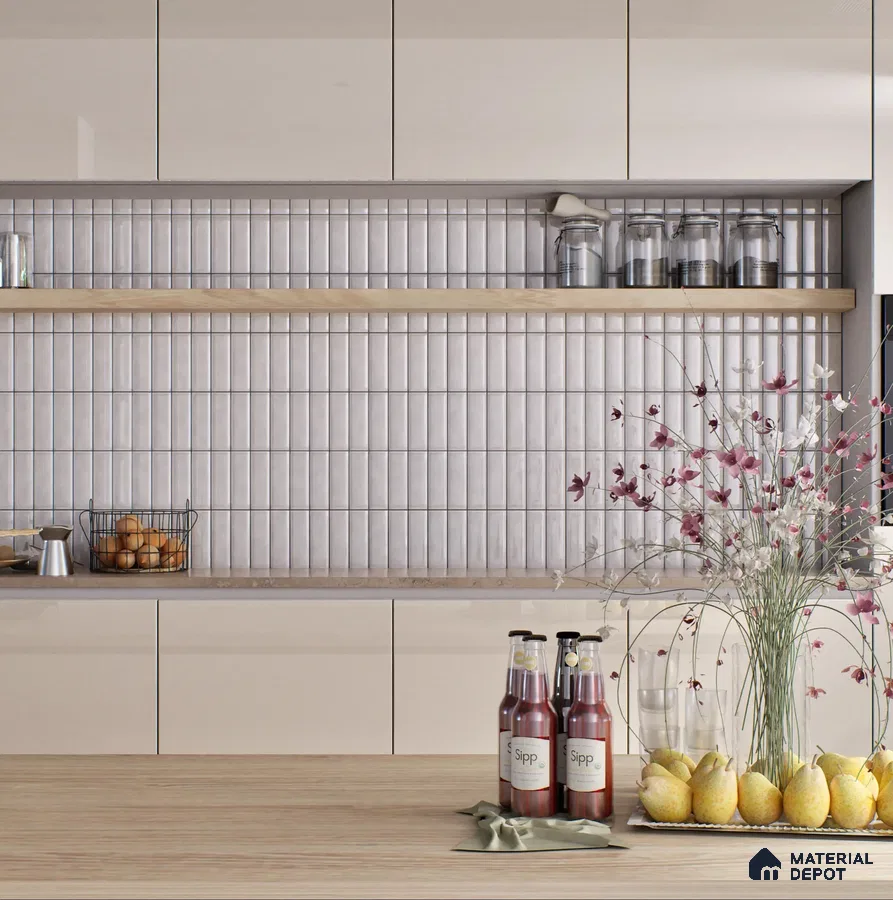 Modern Kitchen with Light Vertical Tile Backsplash | Material Depot