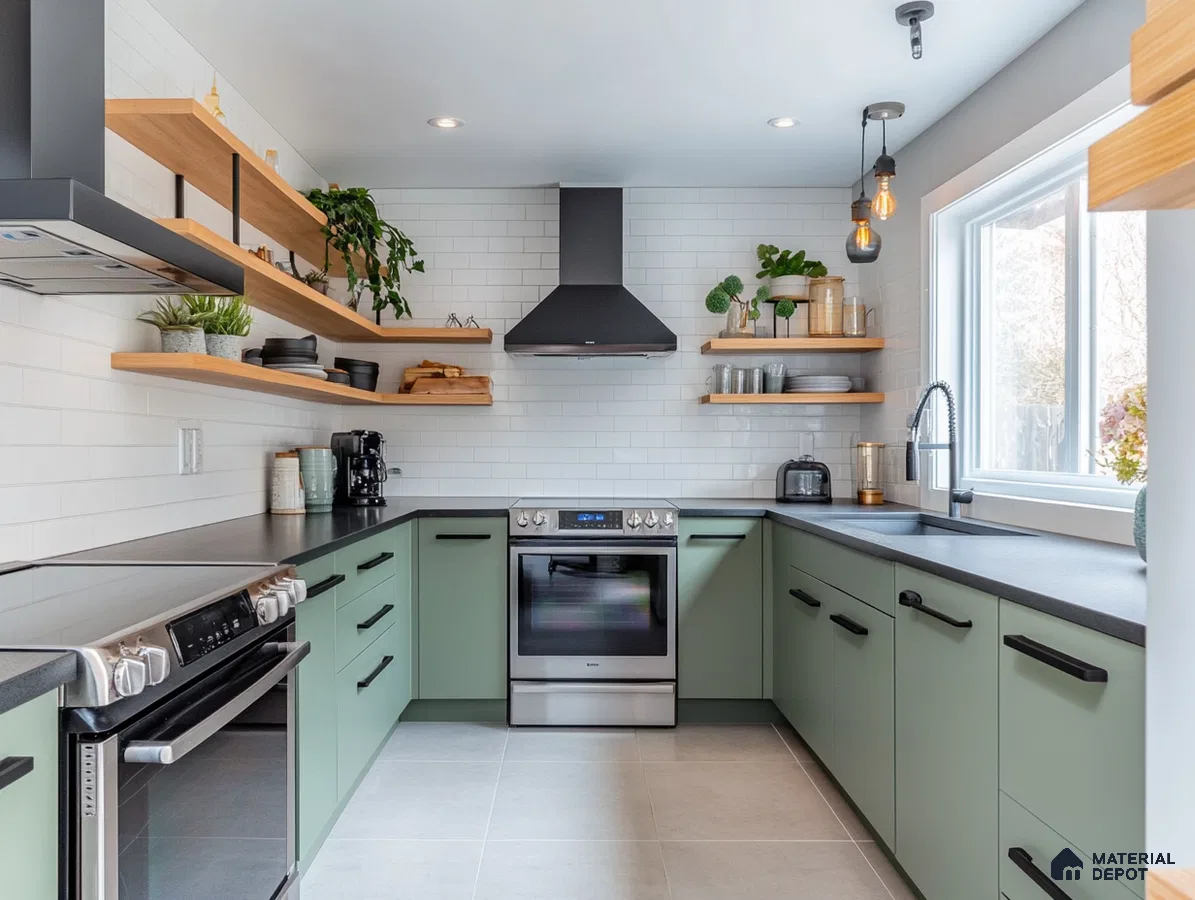 Modern Kitchen with Open Shelving and Minimalist Design | Material Depot