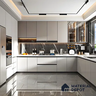 Modern Kitchen with Sleek Design and Marble Accents | Material Depot