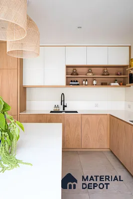 Modern Kitchen with White and Wood Accents | Material Depot