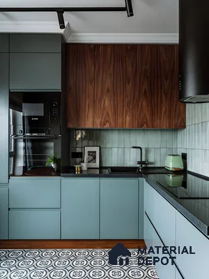 Modern Kitchen With Wood And Matte Finish Laminate Cabinets | Material Depot